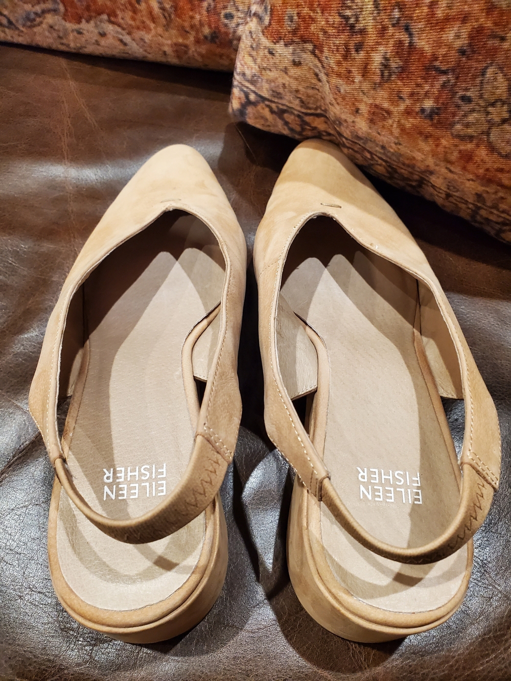 Eileen Fisher Tan Suede Slingback Pointed-Toe Flats